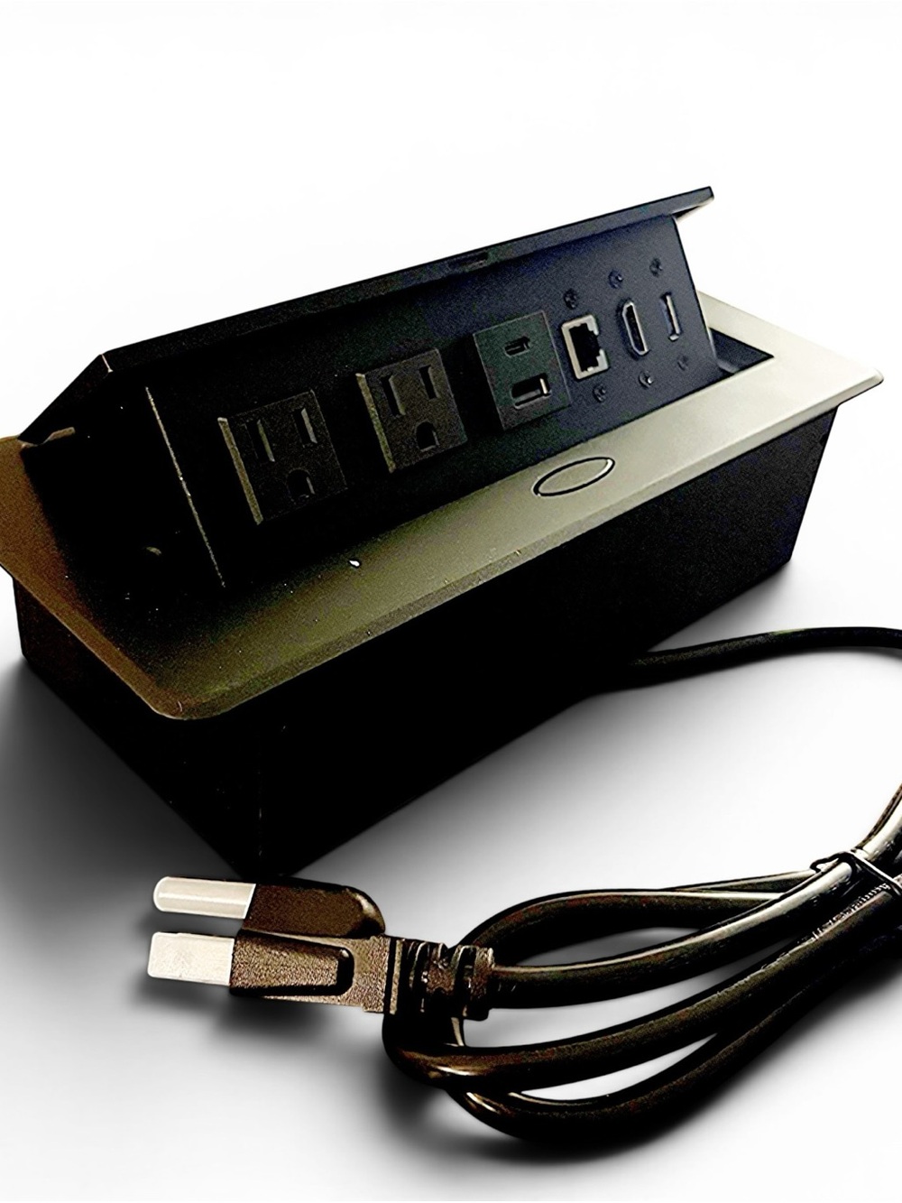 Jiangce Pop Up Desk Power Hub USB-C PD HDMI 4K LAN USB3.0 2 AC Outlets